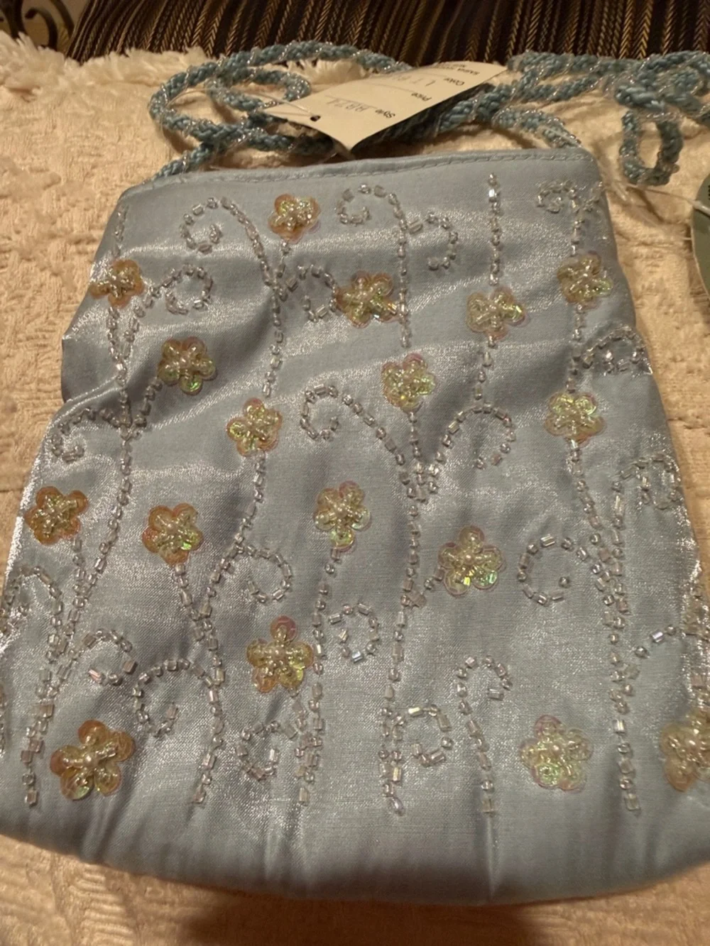 Embroidered Light Blue Crossbody Purse with Braided Strap